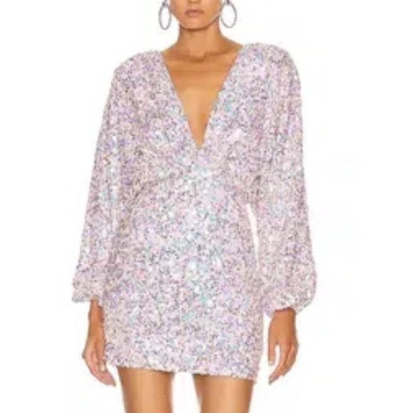 NWT Retrofete Aubrielle Pink Sequin Mini Dress with Ling Sleeves PERFECT FOR NYE - Picture 1 of 8